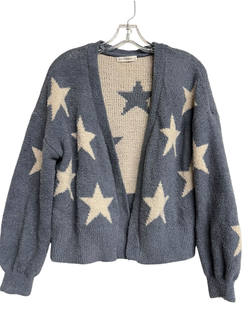 Moon & Madison Cozy Star Print Cardigan Sweater Celestial Grannycore Ethereal